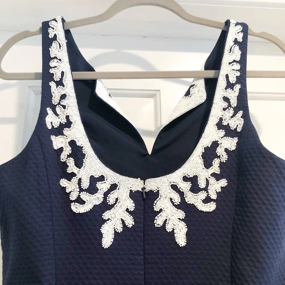 Lilly Pulitzer Coral Gabby Sleeveless Shift Dress True Navy White 4 NWT - Picture 9 of 15